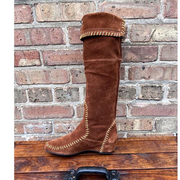 Southwestern Tall Moccasin Wedge Beaded Leather Festival Boots NWOT - Picture 3 of 8